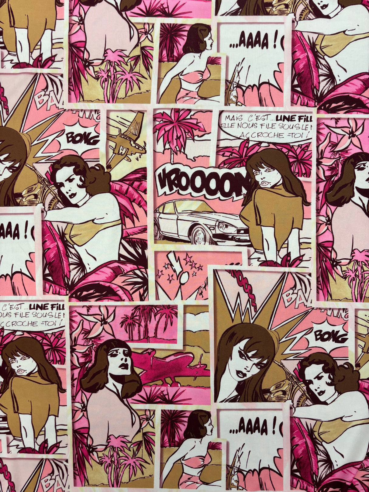 Pink Comic Book Print Spandex Fabric - Pink Comic Book Print, 58"/60" Width (1 Yard)
