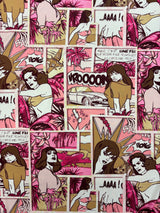 Pink Comic Book Print Spandex Fabric - Pink Comic Book Print, 58"/60" Width (1 Yard)
