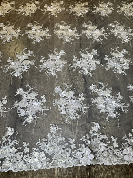 3D Floral Embroidered Beaded Tulle Lace