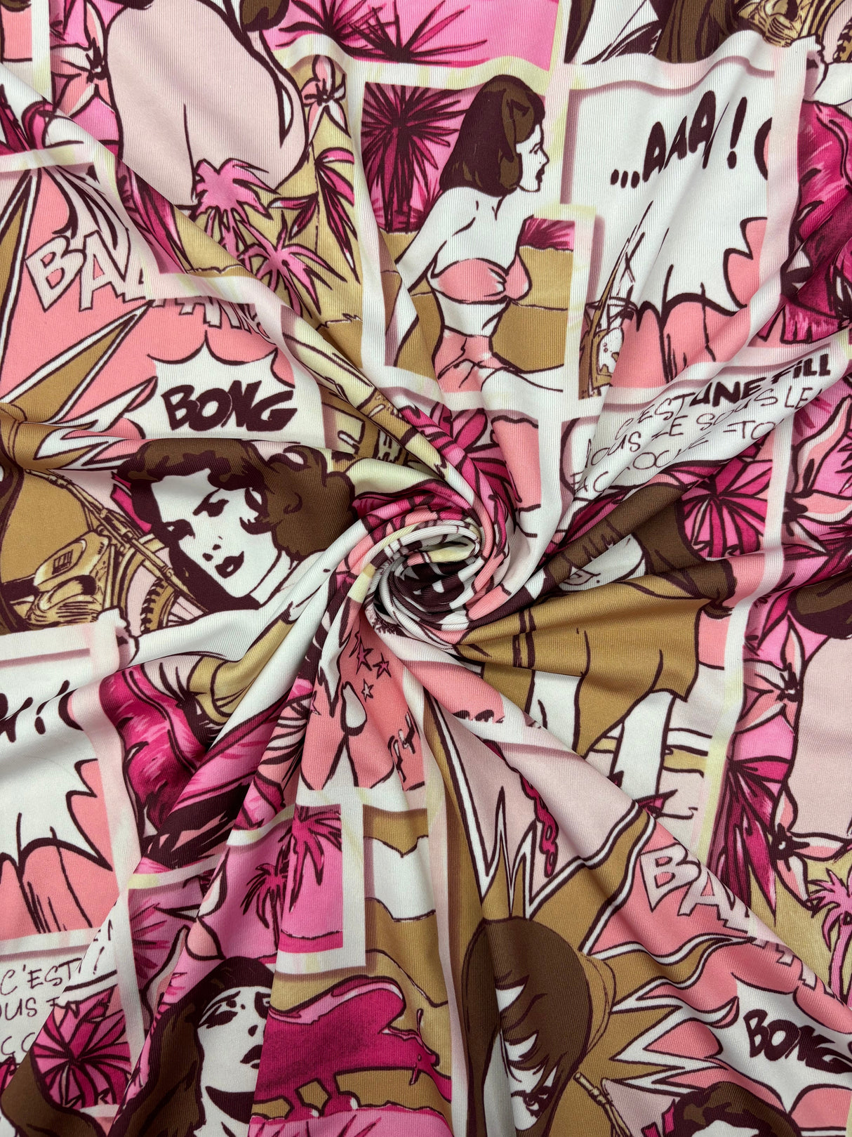 Pink Comic Book Print Spandex Fabric - Pink Comic Book Print, 58"/60" Width (1 Yard)