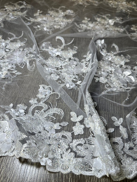 3D Floral Embroidered Beaded Tulle Lace