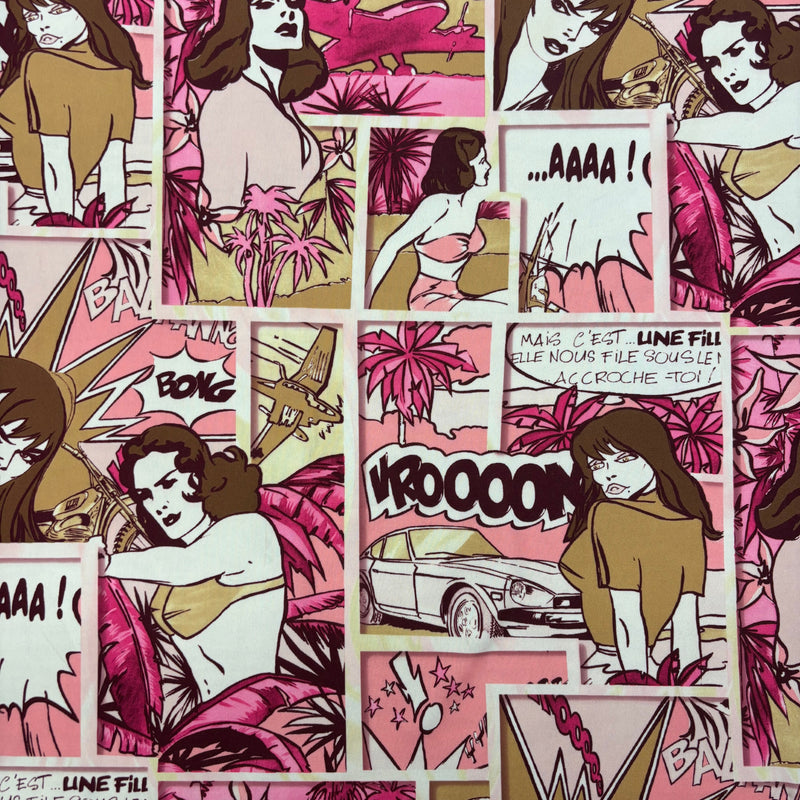 Pink Comic Book Print Spandex Fabric - Pink Comic Book Print, 58"/60" Width (1 Yard)