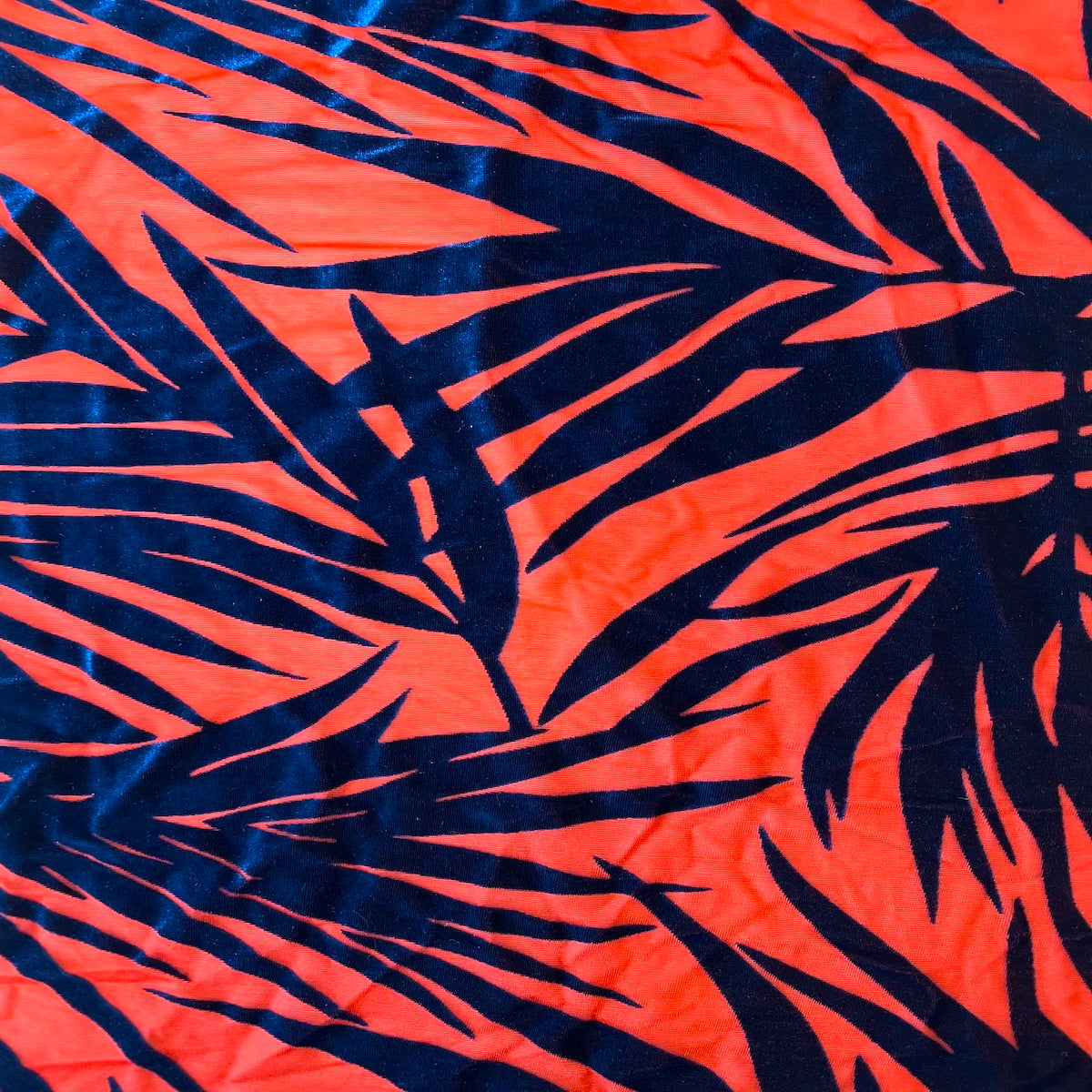 Palm Tree Floral Burnout Stretch Velvet Spandex Fabric - Blue Tie Dye, 60" Width (1 Yard)