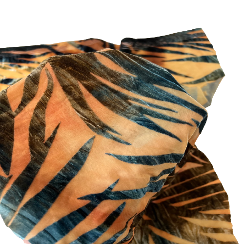 Palm Tree Floral Burnout Stretch Velvet Spandex Fabric - Blue Tie Dye, 60" Width (1 Yard)