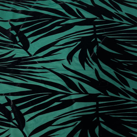 Palm Tree Floral Burnout Stretch Velvet Spandex Fabric - Blue Tie Dye, 60" Width (1 Yard)