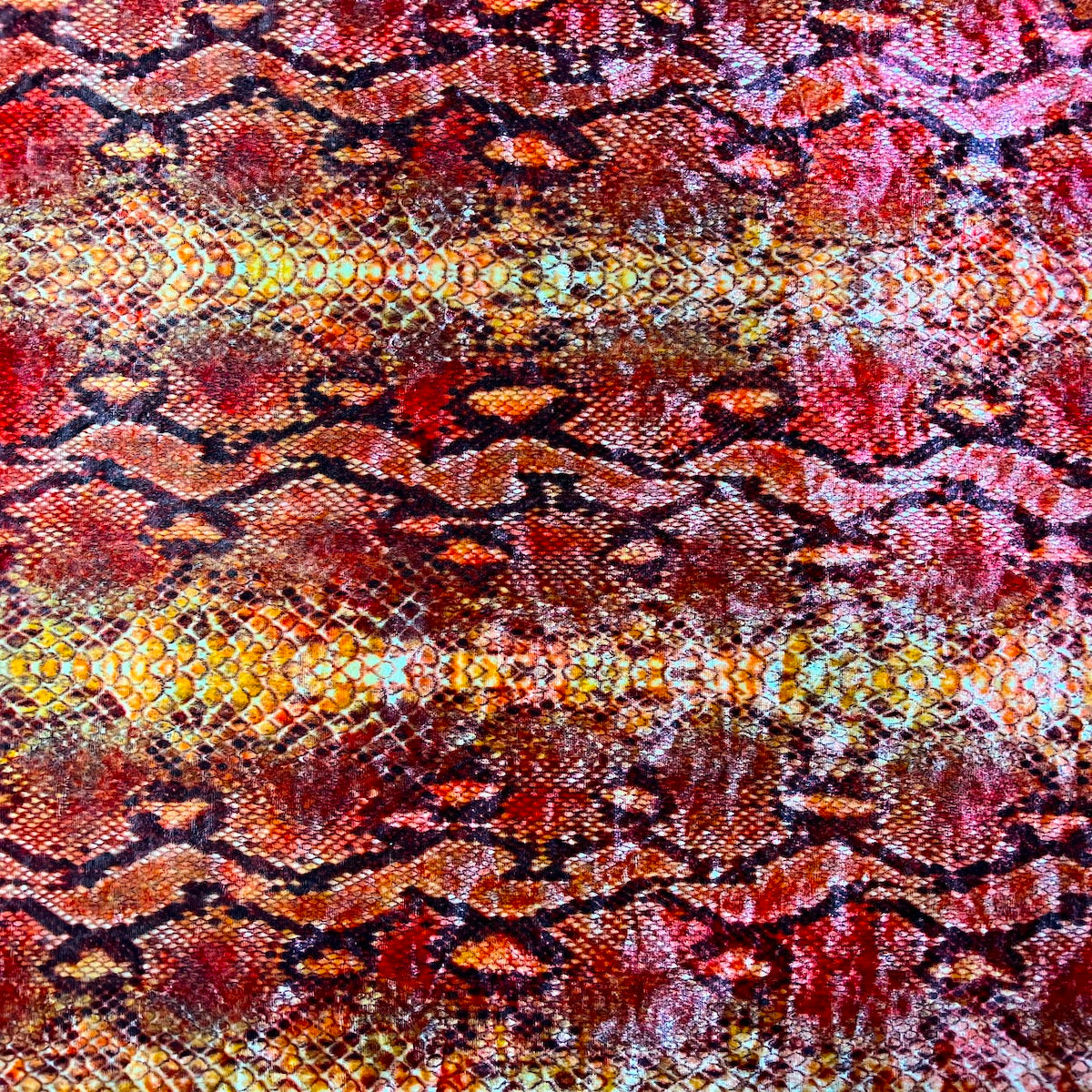 Snakeskin Printed Stretch Velvet Spandex Fabric - Red, Snakeskin Print, 60" Width (1 Yard)