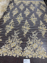 Beaded Sequined Lace Fabric 100% Polyester Net Mesh 52"