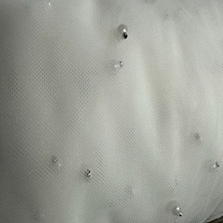Polyester Mesh Fabric with Sewn Pearls White 52"