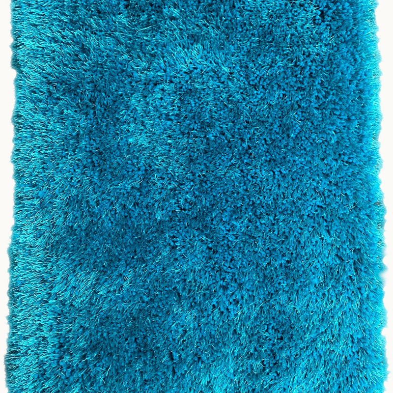 Turquoise Solid Shag Area Rug/Carpet Polyester Fabric - Turquoise, Thick And Thin Yarns Design, 2" High Pile (1 Unit)