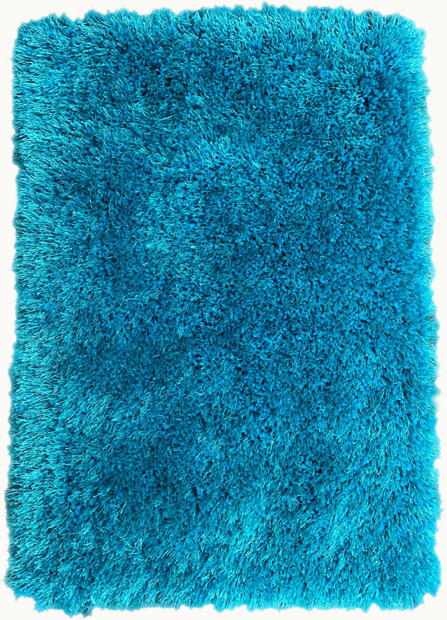 Turquoise Solid Shag Area Rug/Carpet Polyester Fabric - Turquoise, Thick And Thin Yarns Design, 2" High Pile (1 Unit)