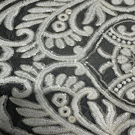 Polyester Mesh Fabric Victorian Sequin Lace Ivory 50"
