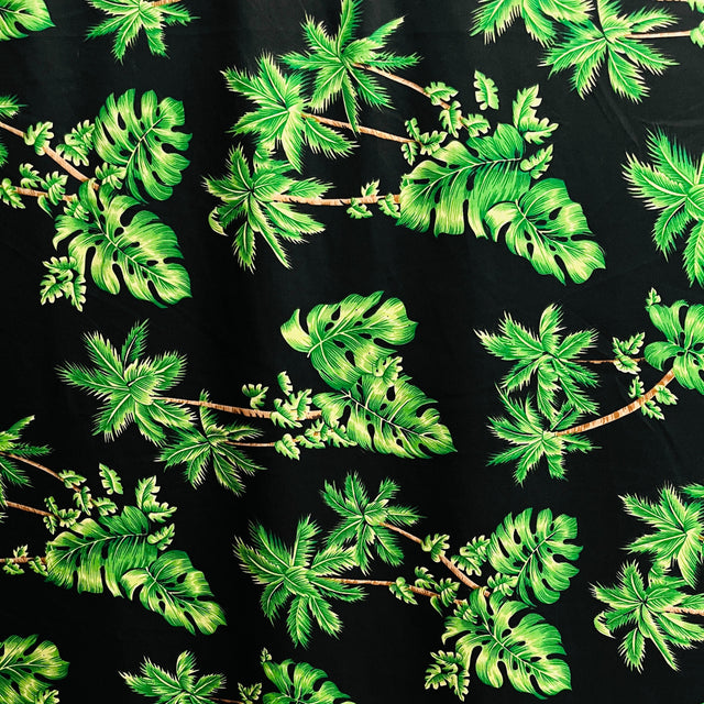 Emerald Jungle Peachskin Polyester Fabric - Palm Tree And Monstera Print, 45" Width (1 Yard)