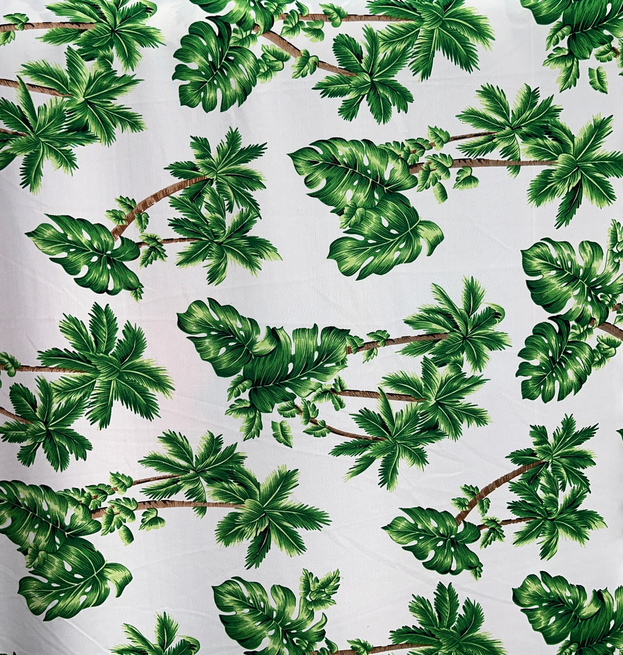 Emerald Jungle Peachskin Polyester Fabric - Palm Tree And Monstera Print, 45" Width (1 Yard)