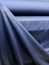 New Navy Or Black Houndstooth Foil Nylon Spandex Supplex Fabric - Navy, Black Houndstooth, 58" Width