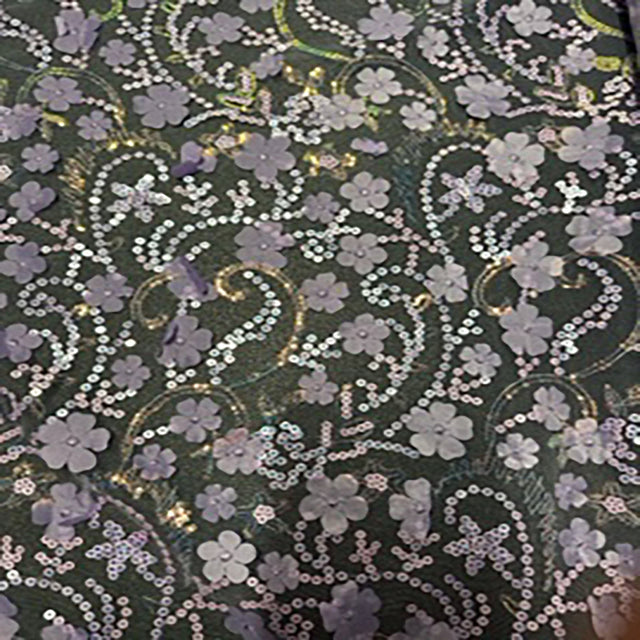 Polyester Mesh Fabric Embroidered Mini Sequin Lilac 50"