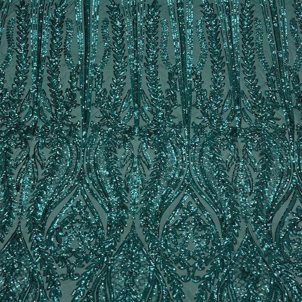 Anault Damask Stretch Sequins Nylon Spandex Mesh Fabric - Damask Sequins, 60" Width, 4-Way Stretch (1 Yard)