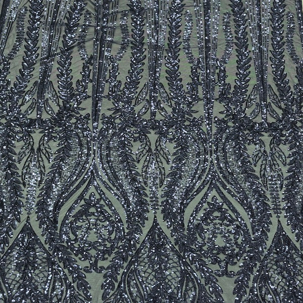 Anault Damask Stretch Sequins Nylon Spandex Mesh Fabric - Damask Sequins, 60" Width, 4-Way Stretch (1 Yard)