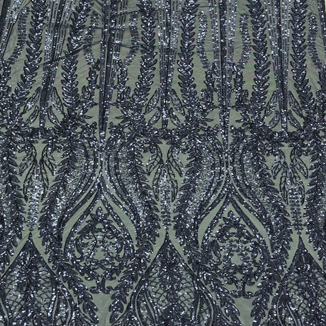 Anault Damask Stretch Sequins Nylon Spandex Mesh Fabric - Damask Sequins, 60" Width, 4-Way Stretch (1 Yard)