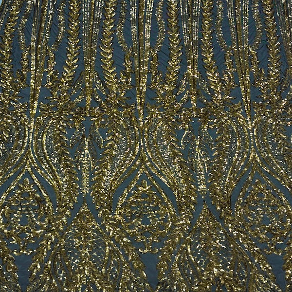 Anault Damask Stretch Sequins Nylon Spandex Mesh Fabric - Damask Sequins, 60" Width, 4-Way Stretch (1 Yard)