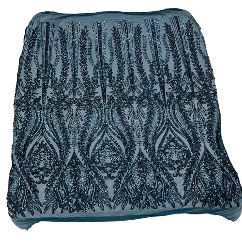 Anault Damask Stretch Sequins Nylon Spandex Mesh Fabric - Damask Sequins, 60" Width, 4-Way Stretch (1 Yard)