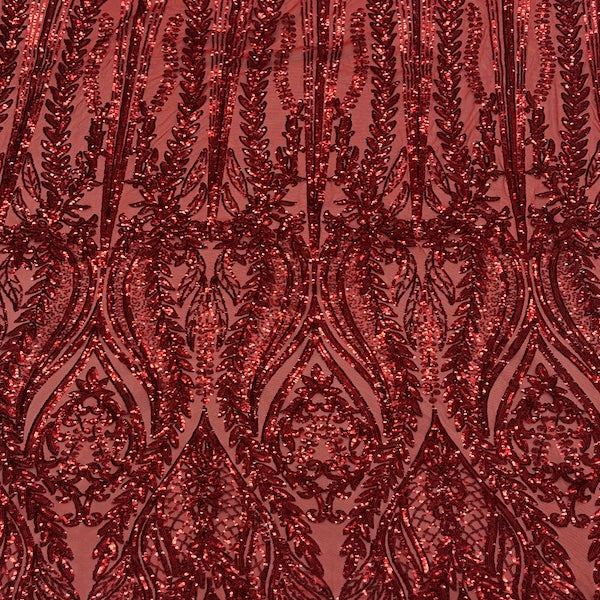 Anault Damask Stretch Sequins Nylon Spandex Mesh Fabric - Damask Sequins, 60" Width, 4-Way Stretch (1 Yard)