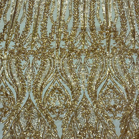 Anault Damask Stretch Sequins Nylon Spandex Mesh Fabric - Damask Sequins, 60" Width, 4-Way Stretch (1 Yard)