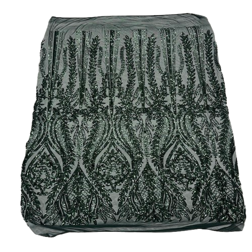 Anault Damask Stretch Sequins Nylon Spandex Mesh Fabric - Damask Sequins, 60" Width, 4-Way Stretch (1 Yard)