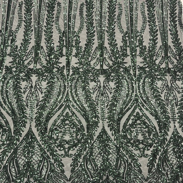 Anault Damask Stretch Sequins Nylon Spandex Mesh Fabric - Damask Sequins, 60" Width, 4-Way Stretch (1 Yard)