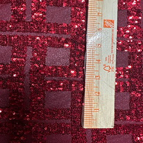 Polyester Sequin Mesh Fabric Square Design Red 50"