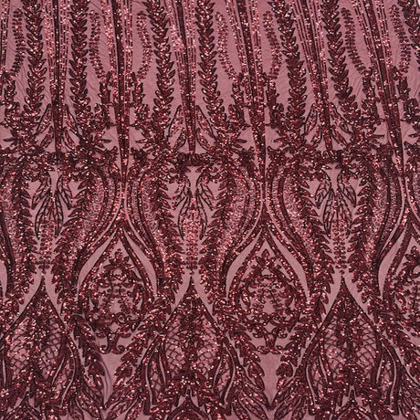 Anault Damask Stretch Sequins Nylon Spandex Mesh Fabric - Damask Sequins, 60" Width, 4-Way Stretch (1 Yard)