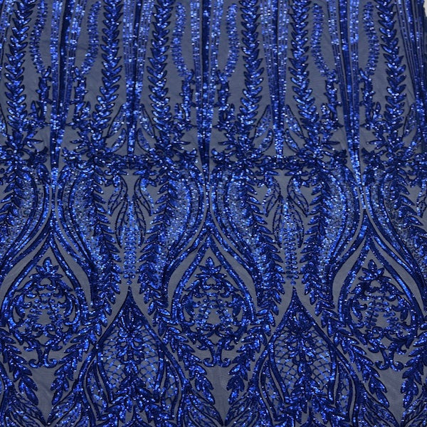 Anault Damask Stretch Sequins Nylon Spandex Mesh Fabric - Damask Sequins, 60" Width, 4-Way Stretch (1 Yard)