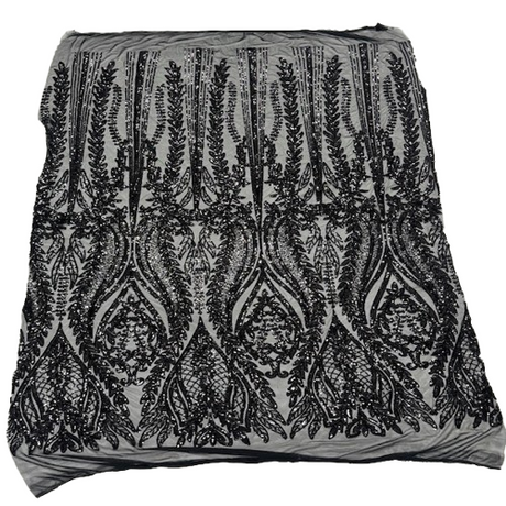 Stretch Sequins Fabric Damask Pattern