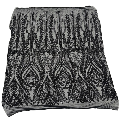 Anault Damask Stretch Sequins Nylon Spandex Mesh Fabric - Damask Sequins, 60" Width, 4-Way Stretch (1 Yard)