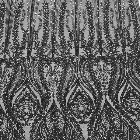 Anault Damask Stretch Sequins Nylon Spandex Mesh Fabric - Damask Sequins, 60" Width, 4-Way Stretch (1 Yard)