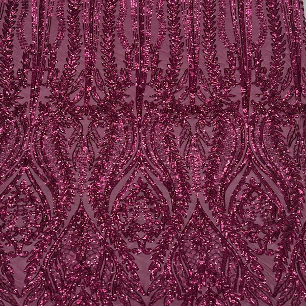 Anault Damask Stretch Sequins Nylon Spandex Mesh Fabric - Damask Sequins, 60" Width, 4-Way Stretch (1 Yard)