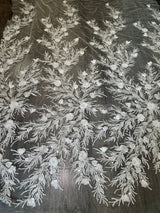 White 3D Floral Branch Sequin Beaded Lace