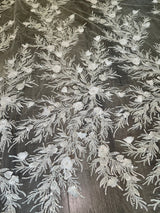 White 3D Floral Branch Sequin Beaded Lace