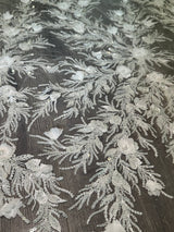 White 3D Floral Branch Sequin Beaded Lace