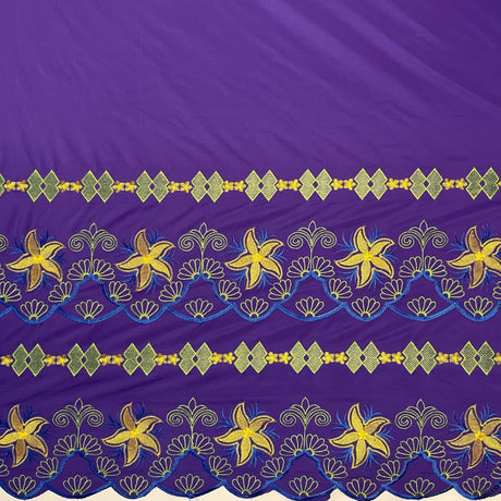 Plumeria Flower Embroidered Double Border Polyester Fabric - Multi Color Floral Border, 56" Width (1 Yard)