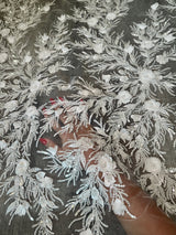 White 3D Floral Branch Sequin Beaded Lace