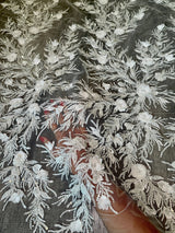 White 3D Floral Branch Sequin Beaded Lace