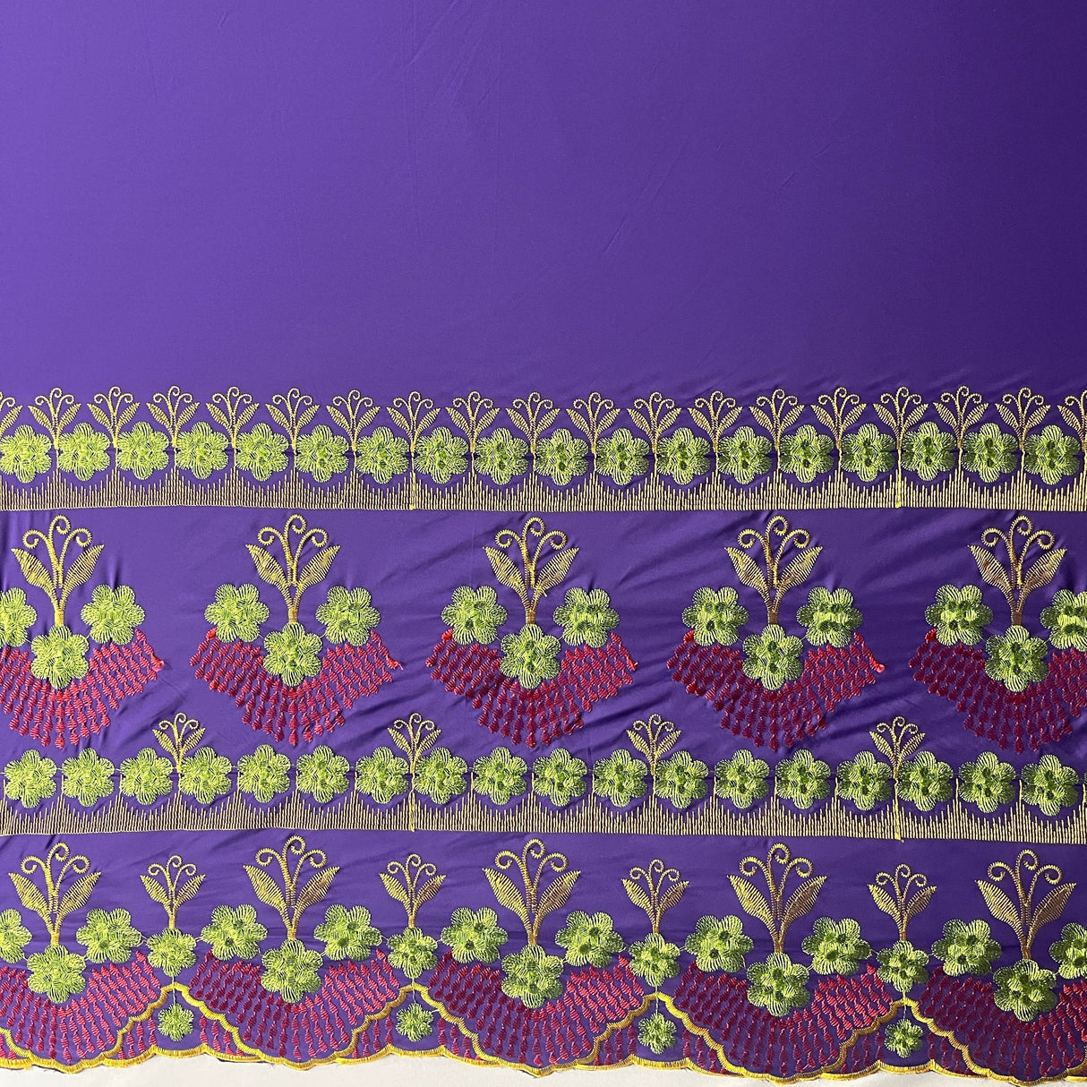 Polyester Embroidered Hibiscus Double Border Fabric