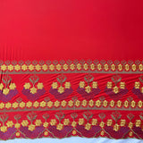 Hibiscus Double Border Embroidered Polyester Fabric - Floral Embroidery, Multi Color Border, 56" Width (1 Yard)