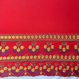 Polyester Embroidered Hibiscus Double Border Fabric