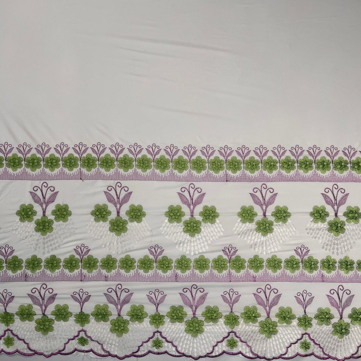 Polyester Embroidered Hibiscus Double Border Fabric