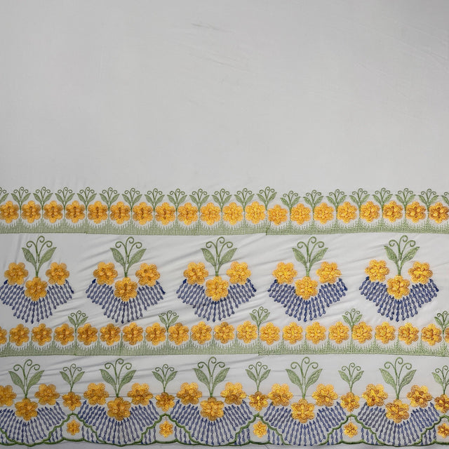 Polyester Embroidered Hibiscus Double Border Fabric