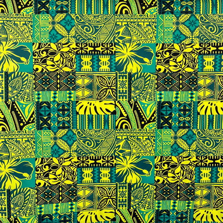 Traditional Polynesian Tapa Design Polyester Fabric - Tapa Patchwork, Red, 36" X 60" (1 Yard)
