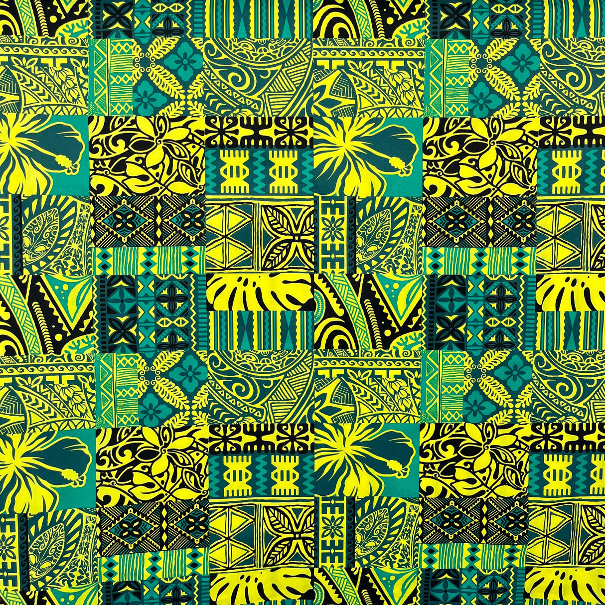 Traditional Polynesian Tapa Design Polyester Fabric - Red, White, Black/Beige, Yellow/Red, Blue, Green, 36" X 60" (1 Yard)