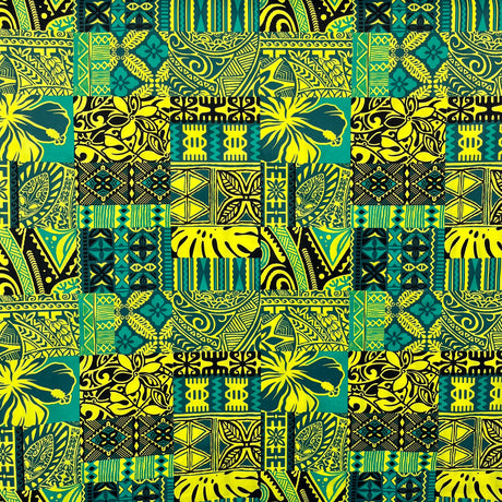 Traditional Polynesian Tapa Design Polyester Fabric - Red, White, Black/Beige, Yellow/Red, Blue, Green, 36" X 60" (1 Yard)