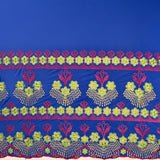 Hibiscus Double Border Embroidered Polyester Fabric - Floral Embroidery, Multi Color Border, 56" Width (1 Yard)